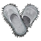 LALADEFIEE Pantofole per la Pulizia da Donna e Uomo Unisex in Ciniglia Grigie Suola Antiscivolo e Punta Aperta Traspirante Adatte per Pavimenti in Legno Piastrelle e Vinile Lavabili e