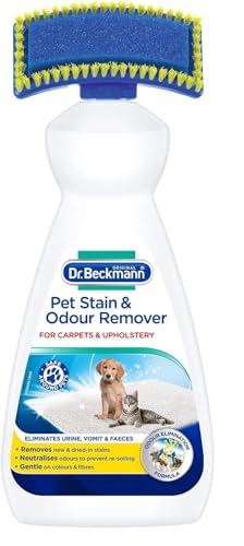 Image of Dr. Beckmann Pet Odour & Instant Stain Remover, 650 ml with 2‑in‑1 Brush - Removes Urine, Vomit & Faeces, Oxi‑Power Formula, Orange Scent - Safe for Carpets, Sofa & Car Upholstery