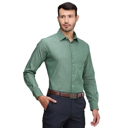Image of Raymond Men Pure Cotton Slim Fit Solid Pattern Semi Cut Away Collar Formal Shirt