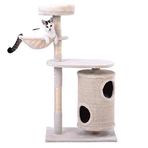 Árbol para Gatos árbol rascador para Gatos Torre De Escalada De Gatos con Barril Rascador Árbol De Gato Árbol De Gatito Multifuncional con 2 Perchas De Felpa Torre De Gato Estable Juguetes Colgantes