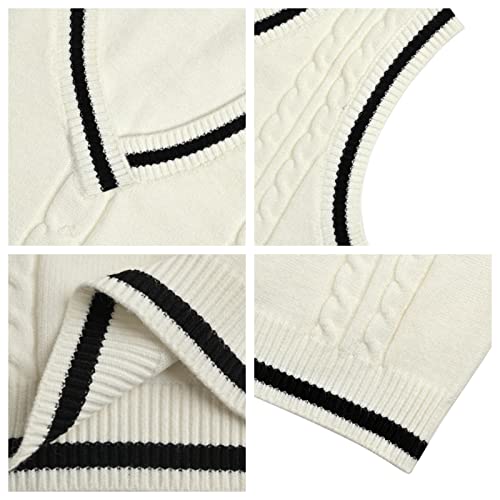 Image of Sweater Vest Women,Sleeveless V Neck Argyle Plaid Long Preppy Loose Knitted Casual School Sweaters Tank Top