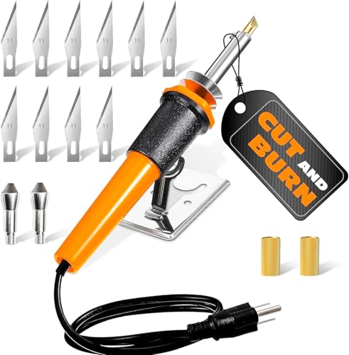30W Electric Hot Knife Cutting Tool – Hot Knife for Plastic, Resin & Mesh | Includes 10 Blades, 2 Blade Holders, 1 Wood Burning Tip & Stand | Fast Heating DIY Plastic Cutter for Hobby & Craft Projects