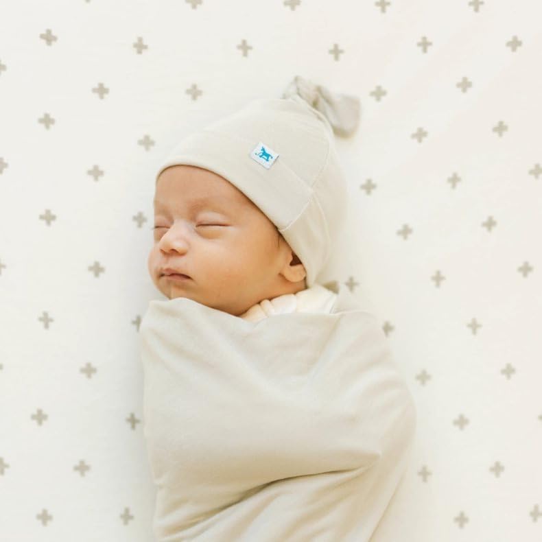 Miniatura 3 de Little Unicorn Juego de manta y gorro de punto elástico, súper suave, manta de bebé grande para envolver, eructar, lactancia, gorro para recién