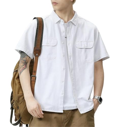 Chemise de travail américaine homme coton ample manches courtes