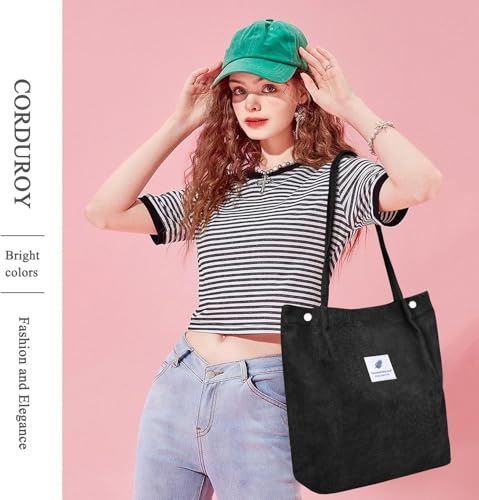 Image of Lyrovo Women Corduroy Shoulder Tote Bag for Work Beach Travel and Shopping Grocery