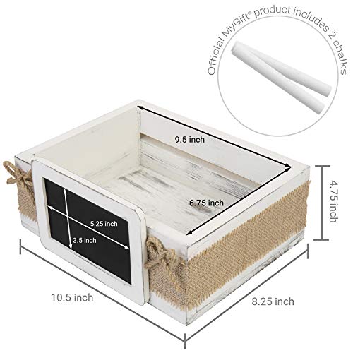 Mygift Vintage White Wood Tabletop Decorative Box, Wedding & Birthday Party Guest Gift Cards Crate With Chalkboard Label And Rustic Burlap Wrap #TOP3