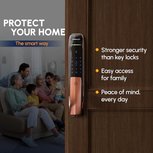 Image of Onetouch Smart Digital Door Lock OT500 (RF) | Fingerprint | RFID | PIN | Mechanical Key | Strong Mortise SS304 | Electroplated Finish | Video Door Phone Integration | Smartphone Integration (Bronze)