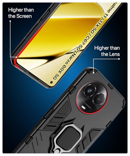 Image of WOW IMAGINE Shock Proof Back Case Mobile Cover for Realme Narzo 60X 5G | 11 5G | 11X 5G | C67 5G | Back Cover Case (Tough Armor | Hybrid PC + TPU | Ring Holder & in-Built Kickstand | Black)