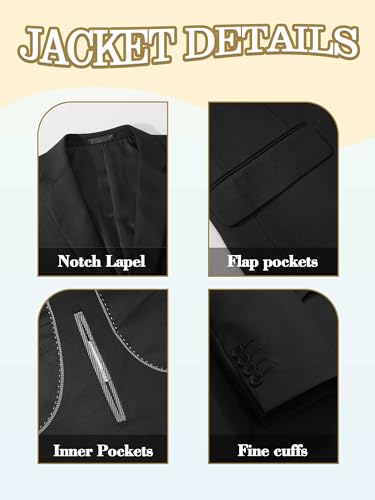 Suits for Men Slim Fit 3 Pieces Tuxedo Blazer Vest Pants Notch Collar Shirt Bow Tie Prom Party Wedding Business Dinner3