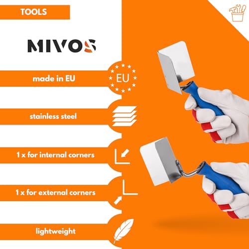 Mivos 2 x Corner Trowel Rustproof 80 x 60 mm - Inner Corner Trowel and Outer Corner Trowel Made of Stainless Steel - Inner and Outdoor Edge Trowel with Soft Grip - Corner Spatula Made in the EU - Image 2