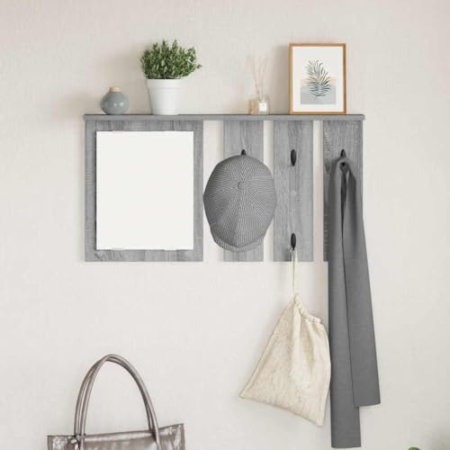 Estante de pared con ganchos y espejo, almacenamiento flotante de madera diseñada para pasillo, sala de estar y dormitorio