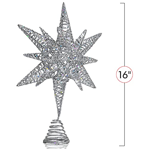 Ornativity Silver Star Tree Topper – Christmas Silver 3D Glitter Star Ornament Treetop Decoration #TOP4