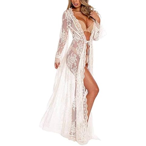 Orshoy Women Kimono Robes Lightweight Robe Soft Sleepwear Ladies Loungewear Beach Blouses Kimono Cardigan Long Bikini Cover Up White Cover