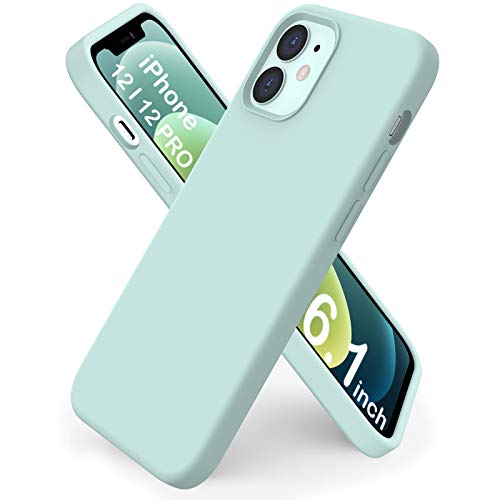 ORNARTO Coque iPhone 12 6,1 en Silicone,iPhone 12 Pro Case Fine en Caoutchouc Liquid Silicone Cover Protection Bumper Anti-Choc Housse Étui pour iPhone 12 | 12 Pro(2020) 6,1 Pouces Vert Menthe