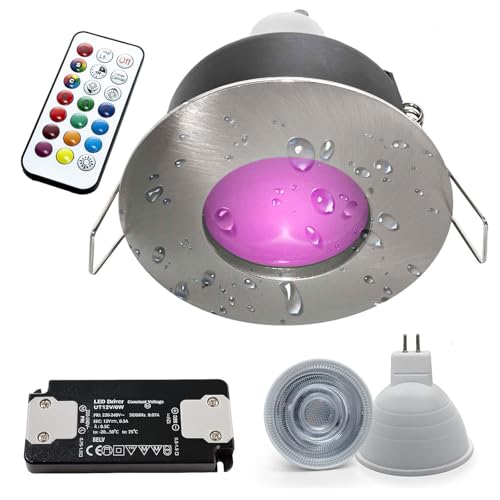 Spot encastrable, IP65, LED, adapté pour chromothérapie, pour cabine de douche, salle de bain, RGB, 3W, 12V, alimentation Silver Spazzolato