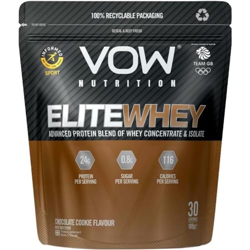 New VOW Nutrition EliteWhey Protein 900g, 30 Servings, Quality Protein with Naturally Occurring BCAAs, Informed Sports Approved (Chocolate Cookie)