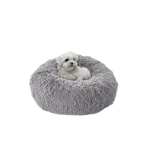 Calming Donut Bed for Dogs and Cats, 20-inch Bed, Ultra Soft Circle Bed, Cozy, Waterproof, Zipper Cover, Small Dog Bed (Light Grey)