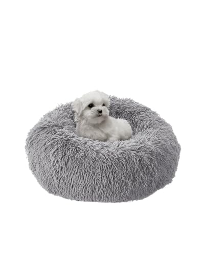 Calming-Donut-Bed-for-Dogs-and-Cats-20-inch-Bed-Ultra-Soft-Circle-Bed-Cozy-Waterproof-Zipper-Cover-Small-Dog-Bed-Light-Grey