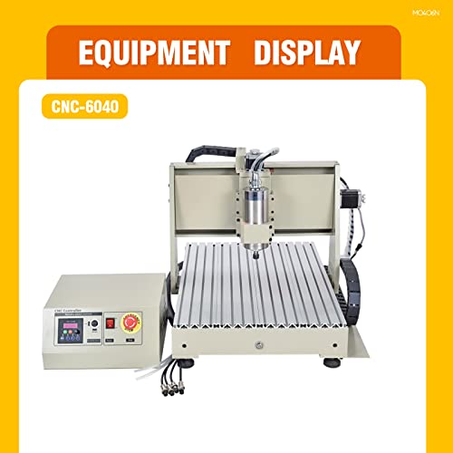 CNC Router Machine Round Rail CNC 3-axis 6040 Desktop Engraving Machine with Emergency Button, 1500W Variable Frequency Spindle, ER11 Nut 6mm Collet for Wood Plastic Acrylic PCB Boards