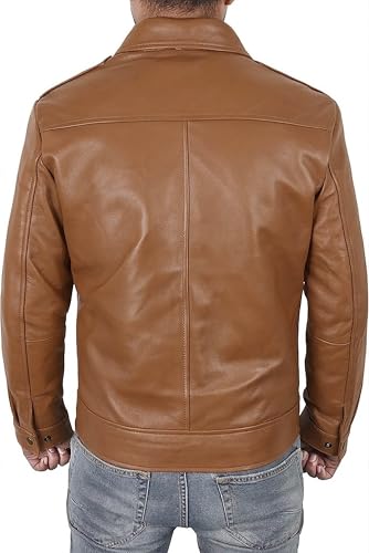 Image of Vintage Leather Jacket Men - Real Lambskin Turndown Collar Mens Leather Jacket