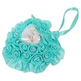 ARTSEWPLY Caja para Anillos de Boda en Forma de Corazón Azul T Almohada para Anillos con 2 Ranuras Organizador de Joyas para Compromiso y Ceremonia Collar de Mascota