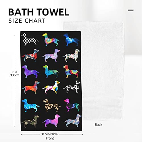 Microfiber Beach Towel Dachshund Towel Dachshund Dog In Tie Dye Mermaid Fish Scales Camo Leopard Print Galaxy Checkered Design Towel Quick Dry Super Absorbent Towel Oversized Sand Free Towel,31" X 51" #TOP3