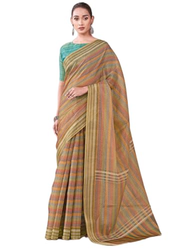 Image of Satrani Women's Shimmer Silk Printed Saree with Unstitched Blouse Piece