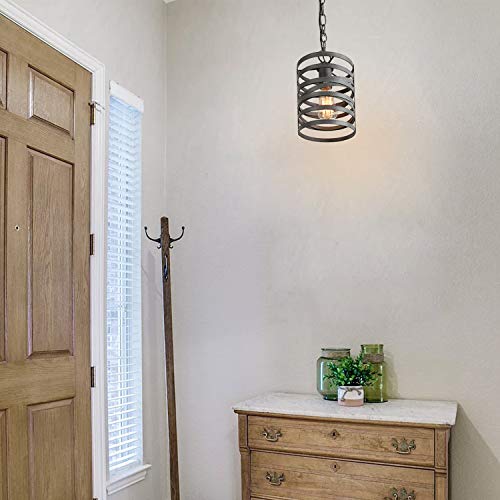LNC Pendant Lighting for Kitchen Island, Rustic Farmhouse Pendant Light for Dining Room with Dark Silver Painted Finish, W 7" x H 12" - Image 6