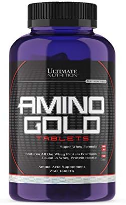 Ultimate Nutrition Amino Gold Tablets- Branch Chain Amino Acids Supplement for Muscle Building, Workout Recovery, Lean Muscle, and Athletic Performance- Whey Protein Isolate, 250 Tablets