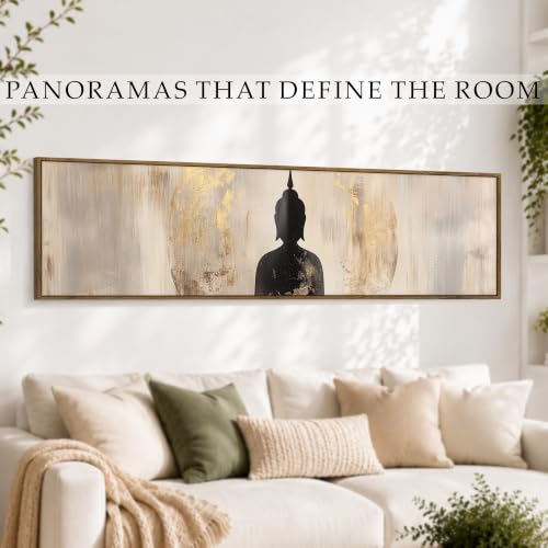 Image of Large Canvas Painting Panel Framed Wall Painting Buddha Framed Luxury Paintings for Home Decoration, Living room, Bedroom and Office Decor - Grey, 13x47 Inch