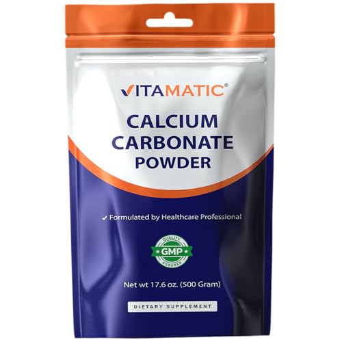 Vitamatic Calcium Carbonate Powder 500 g (17.6 oz) Unflavored Dietary Supplement Powder Non-GMO