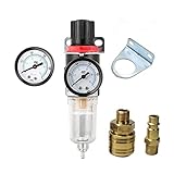 【Hochwertige materialien】Wasserabscheider druckluft, Kupplung aus Messing und gehärtetem Stahl sowie Edelstahl.Robustes Metallgehäuse, 1/4