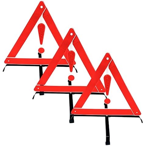 BRITEGUARD 3 Piece Reflective Road Safety Triangle with Warning Exclamation Point | High Visibility and Durable Construction || Foldable and Comes with Case Cover