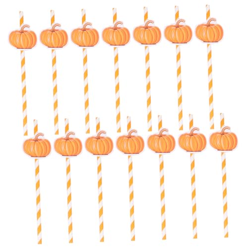 40 pitillos de papel naranjas con diseño de calabaza miniatura 1