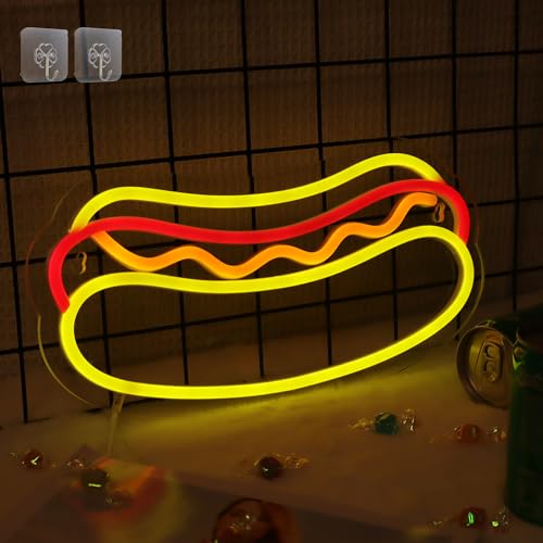 Image of Attivolife Hot Dogs Neon Sign for Wall Decor, Light up Delicious Food Hamburg LED Lamp with Dim USB Powered, Unique Business Fast Food Shop Bar Decor