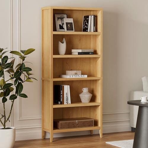 Image of EYYTHUNG Farmhouse 71 inch Tall Bookshelf Set of 2, Large Freestanding Wooden Open Bookcase with Adjustable Shelf, Wood Display Book Shelf for Living Room, Bedroom, Office, Library Natural Oak