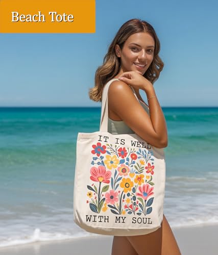 Image of Aesthetic Christian Gifts Tote Bag for Church, Religious Tote Bag for Bible Study, Medium Size with Inner Pocket