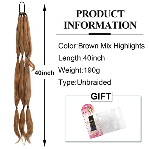 Braided Ponytail Extension For Women Wrap Around Ponytail Extension With Hair Tie 40 Inches Braid Ponytail Extension Yaki Straight Soft Synthetic Hair Piece Cosplay Daily Work 190Gram(Brown Mix Highlights,Unbraided) #TOP1