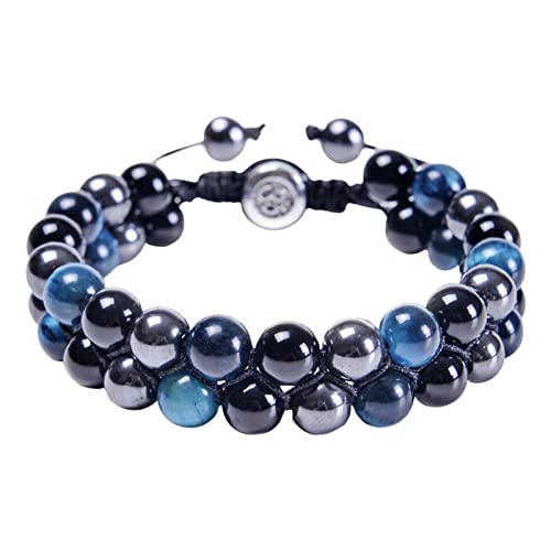MISOYER Bracelet en Cristal d'oeil de Tigre,Bracelet en Cristal Fait Main - Bracelets en Pierre d'oeil de Tigre, véritable Oeil de Tigre Noir Obsidienne hématite Perles Cristal Bijoux Bracelet Cover