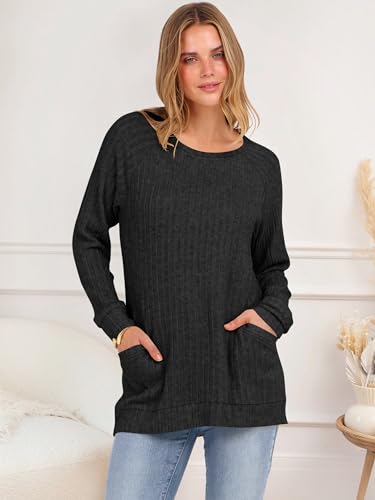 ANRABESS Shirts for Women Long Sleeve Ribbed Knit Lightweight Sweater Casual Loose Tunic Tops with Pocket 2025 Fall Outfits2
