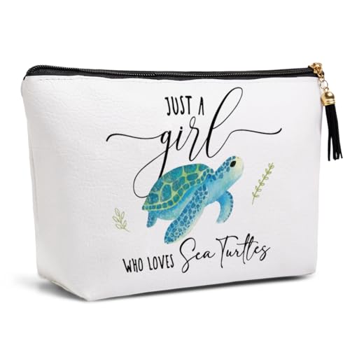 Turtle Sea Turtle Gifts for Women Makeup Bag, Sea Turtles Lovers Cosmetic Bags Funny Birthday Gifts for Loves Turtles Women Waterproof PU Leather Beach Bag Travel Toiletry