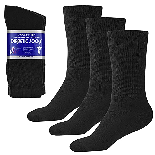 Debra Weitzner Diabetic Crew Socks Mens Womens Non-Binding Socks Loose Fit 3 Pairs Black
