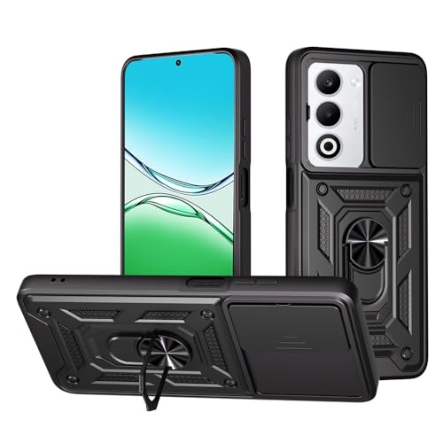 Image of Casodon Shockproof Back Case Cover for Oppo K13X 5G, Shockproof Oppo K13X Back Cover, Ring Case with Kickstand and Camera Protection Shutter - Black