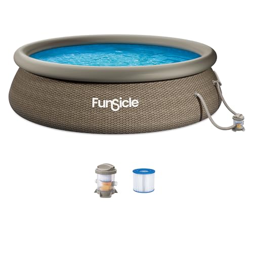 Funsicle Quickset Designer 12' x 36' Round Above Ground Swimming Pool, with FiltraBoost 800 GPH Filter Pump, Type D Filter Cartridge & Repair Patch, Triple Basketweave Print
