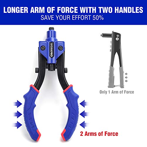 Workpro 10-Inch Pop Rivet Gun, Heavy Duty Riveter With 3 Interchangeable Heads (3 Nosepieces) And 100Pcs Rivets, 5-In-1 Hand Riveter Set For Metal, Plastic, Repairing Truck Bed, Fixing Highway Sign #TOP5