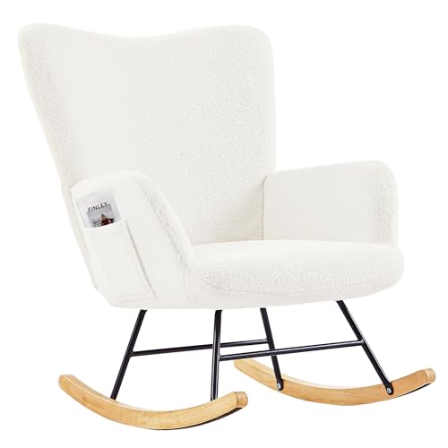 VECELO Rocking Chair, Modern Upholstered Teddy Fabric Nursery Glider with