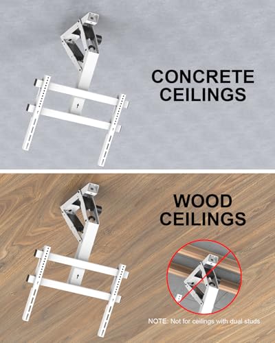 Image of Electric Ceiling TV Mount with Remote for 23-55 inch Flat Curved Screen TVs, Motorized Flip Down Ceiling Mount for Flat and Pitched Roof Indoor Outdoor, Drop Down VESA Mount Bracket, White