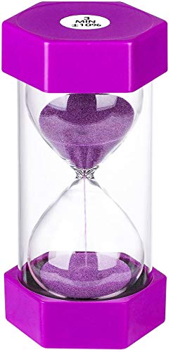 Hourglass Sand Timer 3 Minute:Colorful Sand Watch 3 Min, Small Purple Sand Clock 3 Minute, Plastic Hour Glass Sandglass Timer for Kids, Games, Classroom, Kitchen, Toothbrush Timer, Decoration