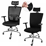Lounsweer 3 Pieces Office Chair Cover Rolling Desk Chair Cover Gaming Chair Covers Stretch Washable Computer Chair Slipcovers for Swivel Chair Armchair Computer Boss Chair (Black, Simple)
