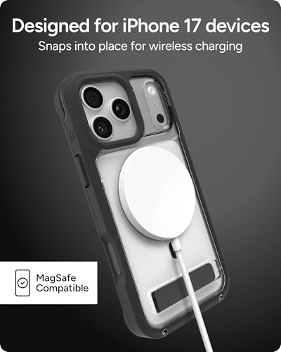 Image of ZAGG Rainier Case with Kickstand for iPhone 17 Pro Max - Black, Graphene 22ft (7m) Drop Protection, Lanyard Attach Points, MagSafe, Wireless Charging Compatible, 2-Piece Design, Phone Case